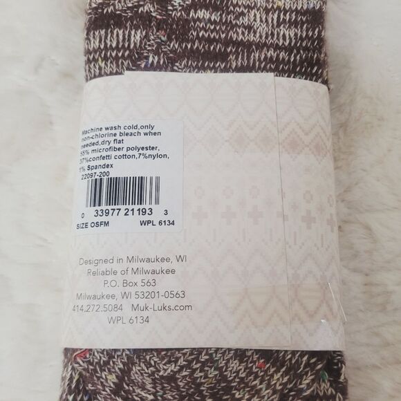 The Original Muk Luks Knee High Socks Brown Multi Color Confetti Cotton OSFM New - Picture 5 of 6
